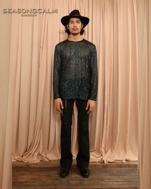 Green sequin embroidery RN LS.