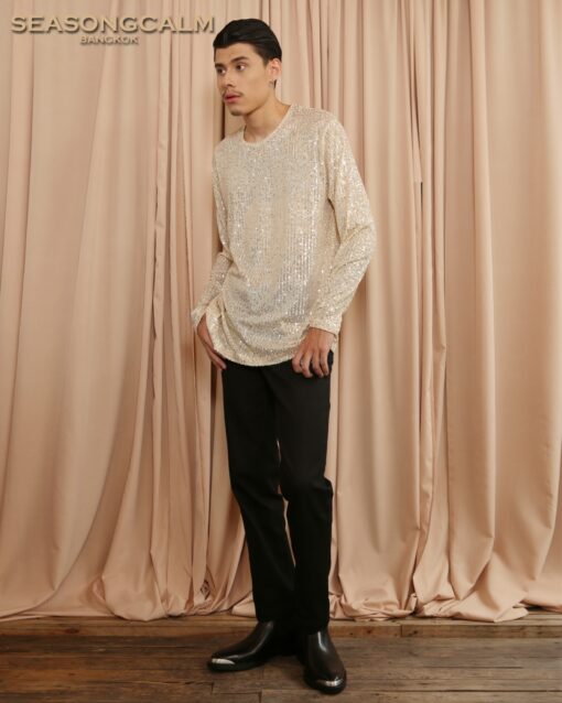 Beige sequin embroidery RN LS. - Image 5