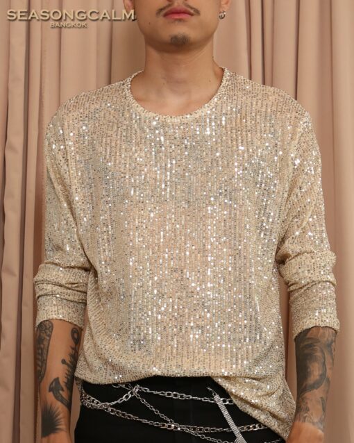 Beige sequin embroidery RN LS. - Image 3