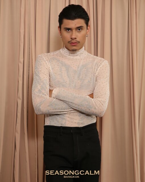 The Peach mesh turtleneck gold polka dot print. - Image 4